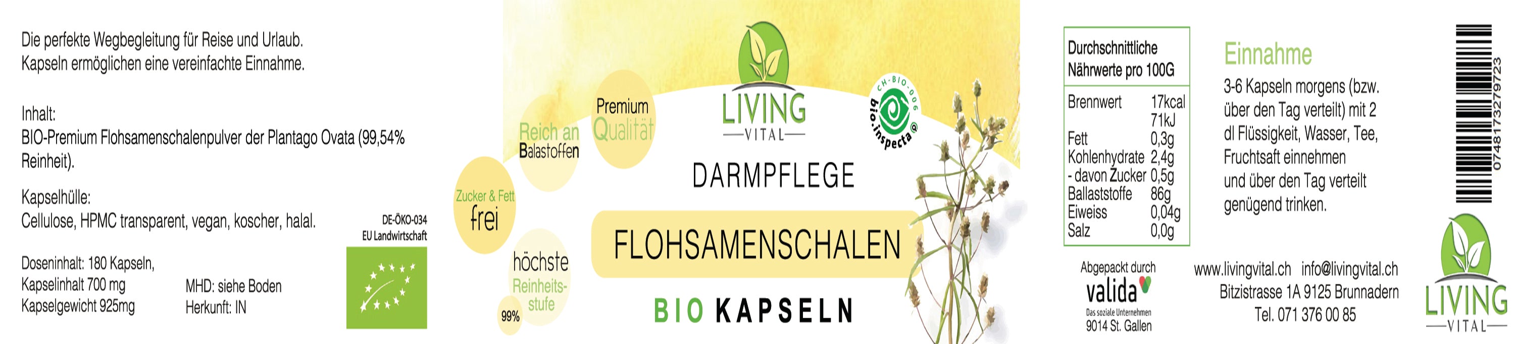 Flohsamenschalen Kapseln, bio