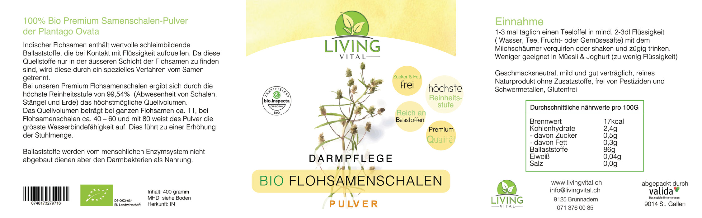 FlohsamenschalenPULVER  Dose bio, 400g